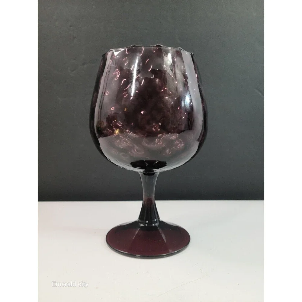 Vtg Empoli Brandy Snifter Amethyst Purple Diamond OPTIC Italy Art Glass Vase